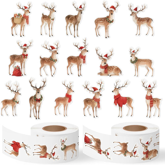Christmas Watercolor Reindeer Sticker - 16 Elegant Designs with Premium Waterproof Vinyl & Repositionable Adhesive for Gift Wrapping, Scrapbook, Family Crafts, Water Bottle Laptop Decor