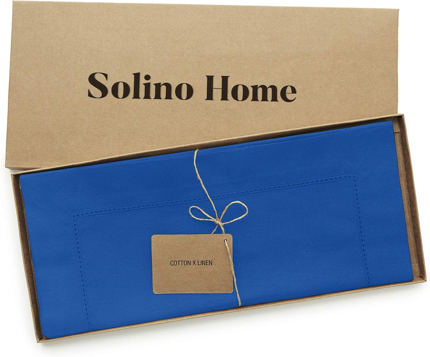 Solino Home Blue Hemstitch Table Runner 36 Inches - Cotton Linen Small Table Runner 14 x 36 Inch Ideal for Dresser and Coffee Tables - Christmas