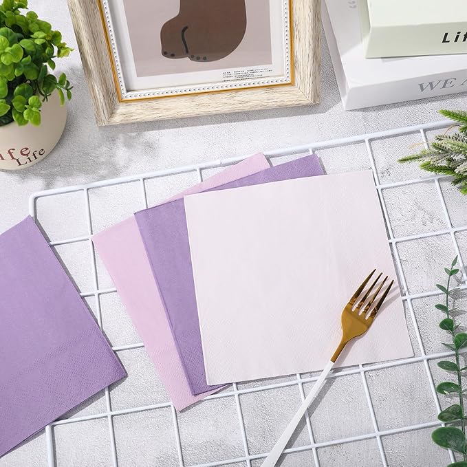 Whaline 150Pcs Lavender Paper Napkins 3 Colors Dinner Napkins Purple Disposable Luncheon Napkins for Graduation Party Congrats Grad Celebration Gathering Supplies Table Decor