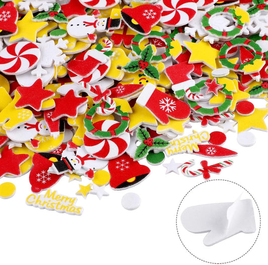 Motarto 600 Pieces Christmas Theme Foam Stickers Assorted Shapes Christmas Styles DIY Crafts Stickers for Xmas Home Holiday Party Decorations