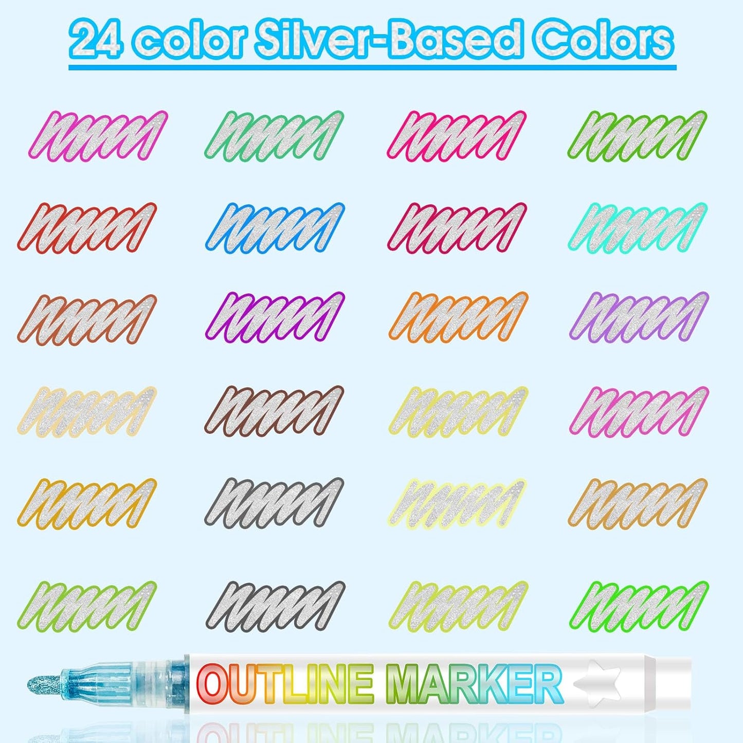 Glitter Markers Outline Glitter Pens, Tween Teen Girl Gifts Trendy Stuff, 24pcs Shimmer Metallic Outline Markers, Art Supplies Crafts Gifts for 4-12 Year Old Girls 6-8 9-12 10-12,Cute Cool Fun Crafts