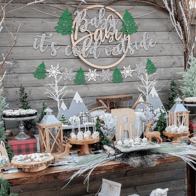 Baby It's Cold Outside Banner Christmas Baby Shower Decoration Winter Holiday Snowflake Welcome Newborn Party Supplies