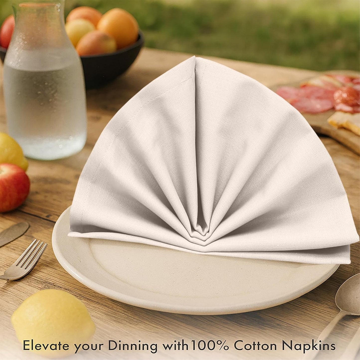 Ruvanti Premium Cloth Napkins Set of 6, 18x18 Inches, 100% Cotton, Washable, Soft & Absorbent, Perfect for Wedding, Christmas, ‎Thanksgiving Dinners - Natural Color