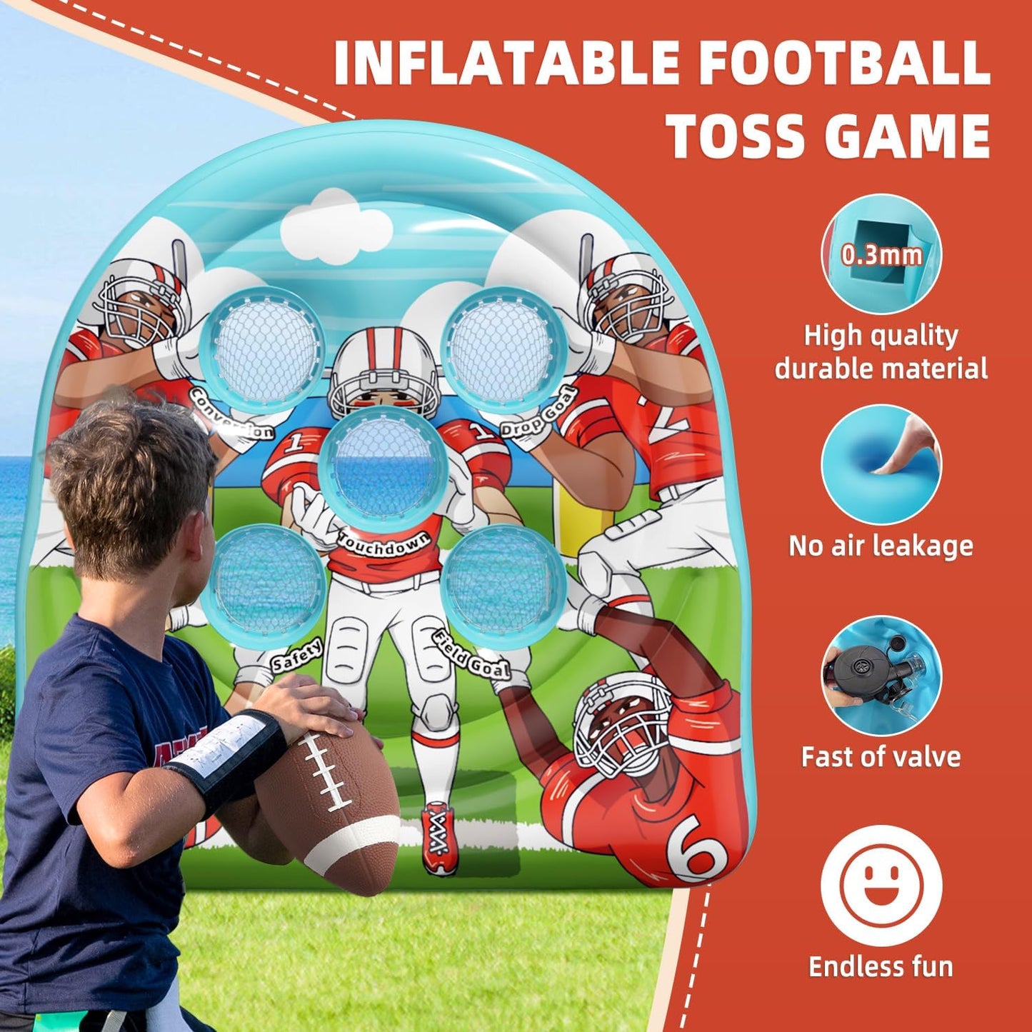 Football Target Toss Game - Inflatable Football Throwing Target Toy - Carnival Party Games Outdoor Yard Game for Kids and Adults