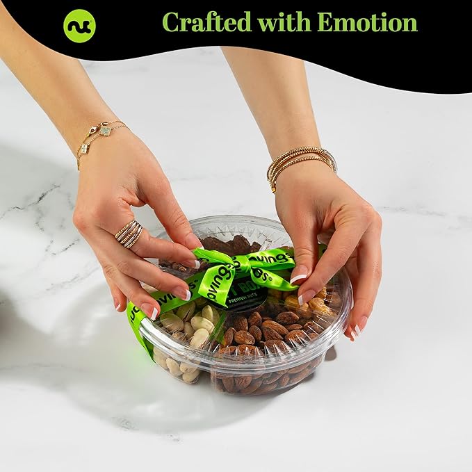 NUT CRAVINGS - Halloween Treats For Adults Mixed Nuts Gift Basket + Green Ribbon (4 Assortments) Holiday Xmas Christmas Food Arrangement, Healthy Snack Care Package, Food Assortments