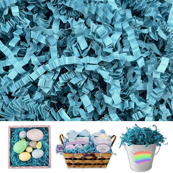 Lake Blue Crinkle Cut Paper Shred Filler, 2 LB Basket Filler Shredded Paper, Confetti Stuffing for Basket Filling, Halloween, Thanksgiving, Christmas, Birthdays, Gift Wrapping, Stuffer Party Supplies