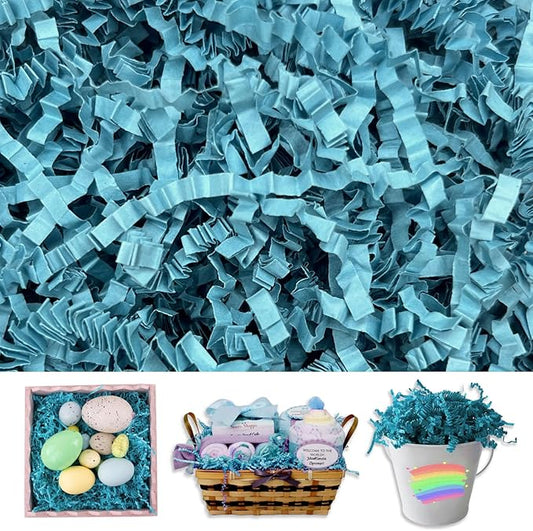 Lake Blue Crinkle Cut Paper Shred Filler, 2 LB Basket Filler Shredded Paper, Confetti Stuffing for Basket Filling, Halloween, Thanksgiving, Christmas, Birthdays, Gift Wrapping, Stuffer Party Supplies