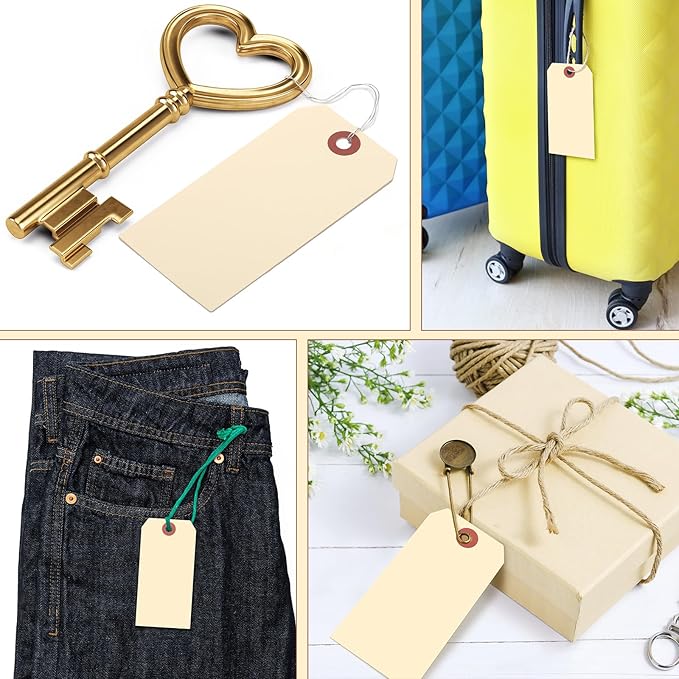 Sayglossy 1000 Pcs Blank Manila Shipping Tags with Wire 4 3/4" x 2 3/8" Paper Hang Luggage Price Asset Gift Label Tags (Yellow)