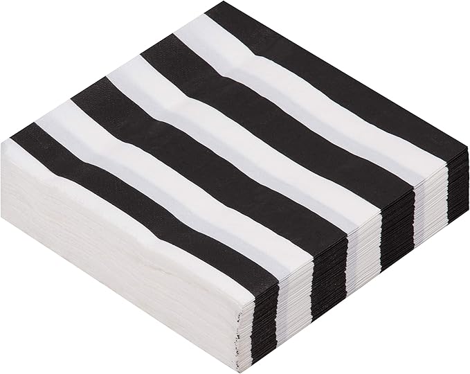 BLUE PANDA Dinner Napkins - Classic Black & White Stripe Pattern - Disposable Cocktail & Wedding Napkins - Versatile Decorative Party 2-Ply Guest Towels - 150 Count, 6.5 x 6.5 in, Black & White