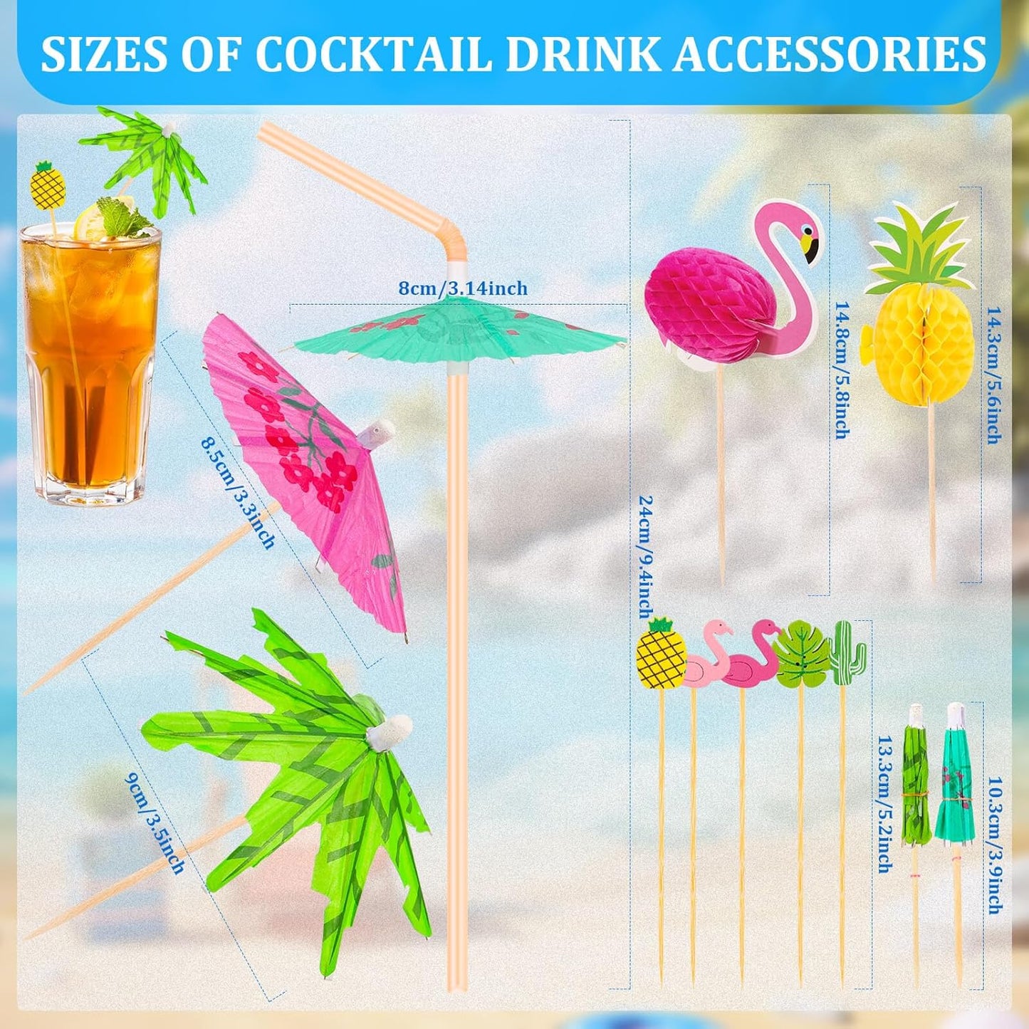 Paxcoo Drink Umbrellas, 180PCS Cocktail Drink Accessories Includes Umbrella Straws, Umbrella Toothpicks, Decoration Picks for Aloha Tropical Hawaiian Luau Party Decorations