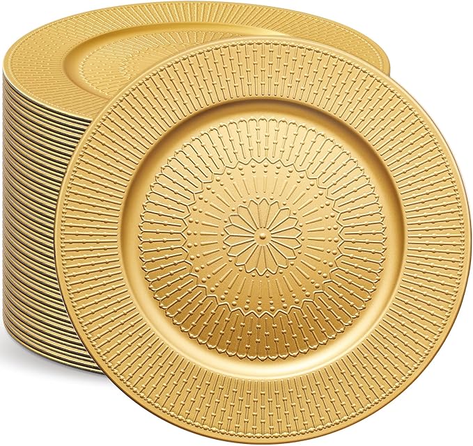 50 Pack Gold Charger Plates Bulk for Dinner Plates 13" Beaded Shaped Service Chargers Bulk, Plastic Wedding Chargers for Christmas Thanksgiving Party Wedding Birthday Anniversary