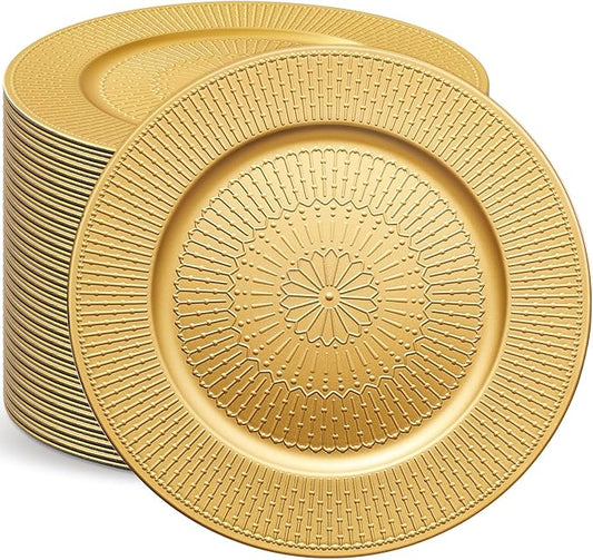 50 Pack Gold Charger Plates Bulk for Dinner Plates 13" Beaded Shaped Service Chargers Bulk, Plastic Wedding Chargers for Christmas Thanksgiving Party Wedding Birthday Anniversary