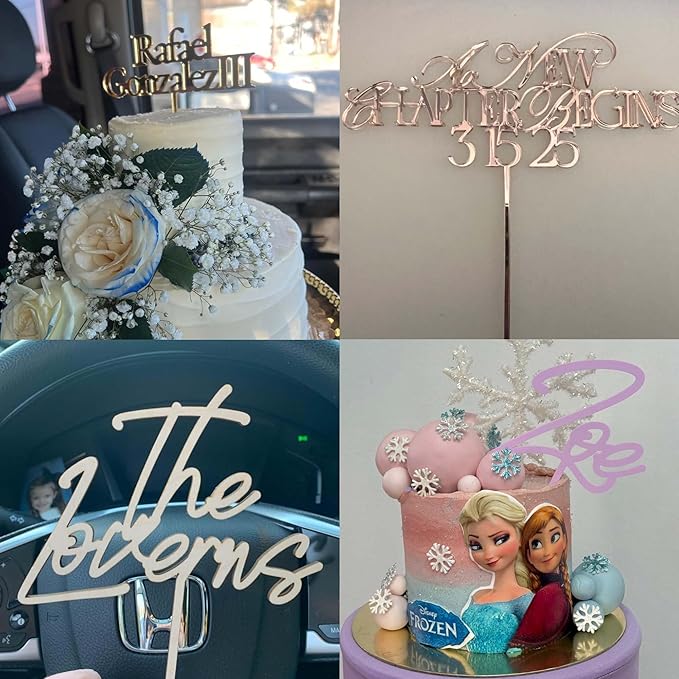 Simple & Sentimental Custom Name Cake Topper | Personalized Acrylic Wedding Cake Topper - Gold, 1 Count