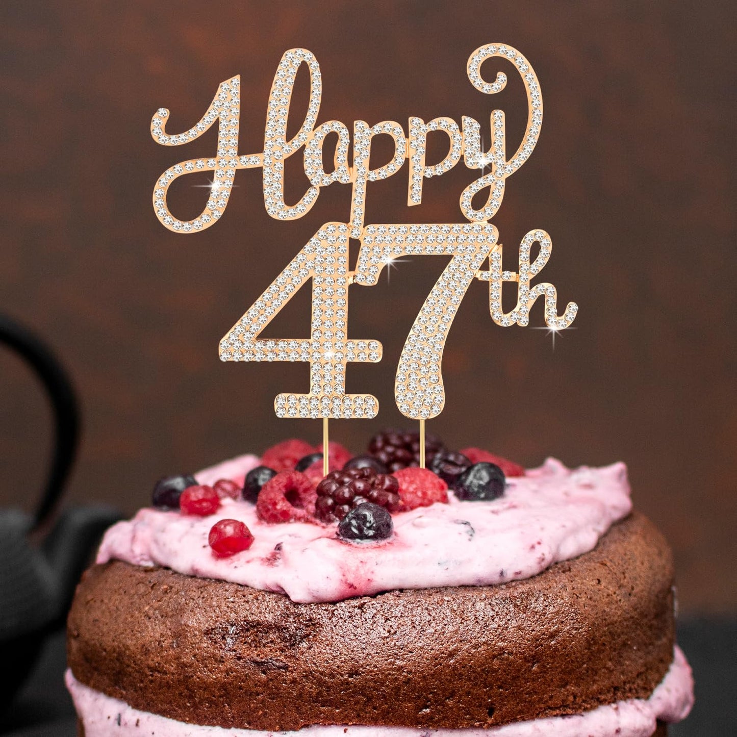 Happy 47th Birthday Decorations,47th Birthday Gold Rhinestone Cake Topper - Cheers to 47 Years Old Bday Party Metal Sparkly Cake Centerpieces Sign.