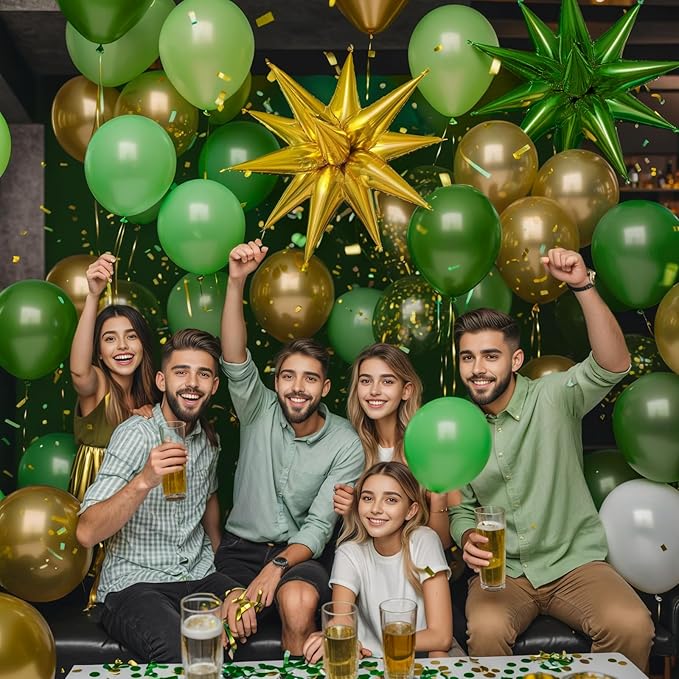 KARLURE Green and Gold Balloon Garland Arch Kit with Stars, Different Sizes Emerald Dark Pastel Green Gold Balloons for Birthday Party 2026 Graduation Decorations Jungle Green Party Decorations