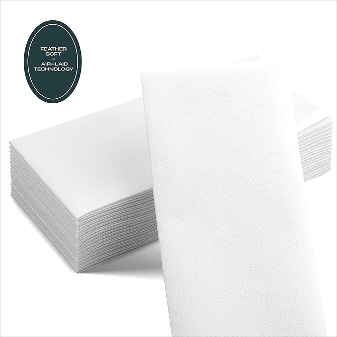 50-Pack Servietto Disposable Linen-Feel Guest Towels [12" x 17"] - Cloth-Like Hand Bathroom Napkins - Made In USA, Soft and Absorbent Paper Napkin for, Bathroom, Party, Wedding, Or Event