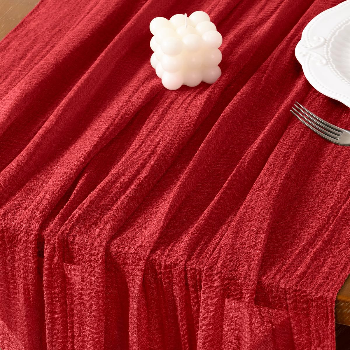 Socomi 6pcs Red Cheesecloth Table Runner Fall Thanksgiving Gauze 120 Inch Rustic Boho Cheese Cloth Runner for Wedding Party Baby Bridal Shower Centerpiece Decoration Holiday Home Decorations