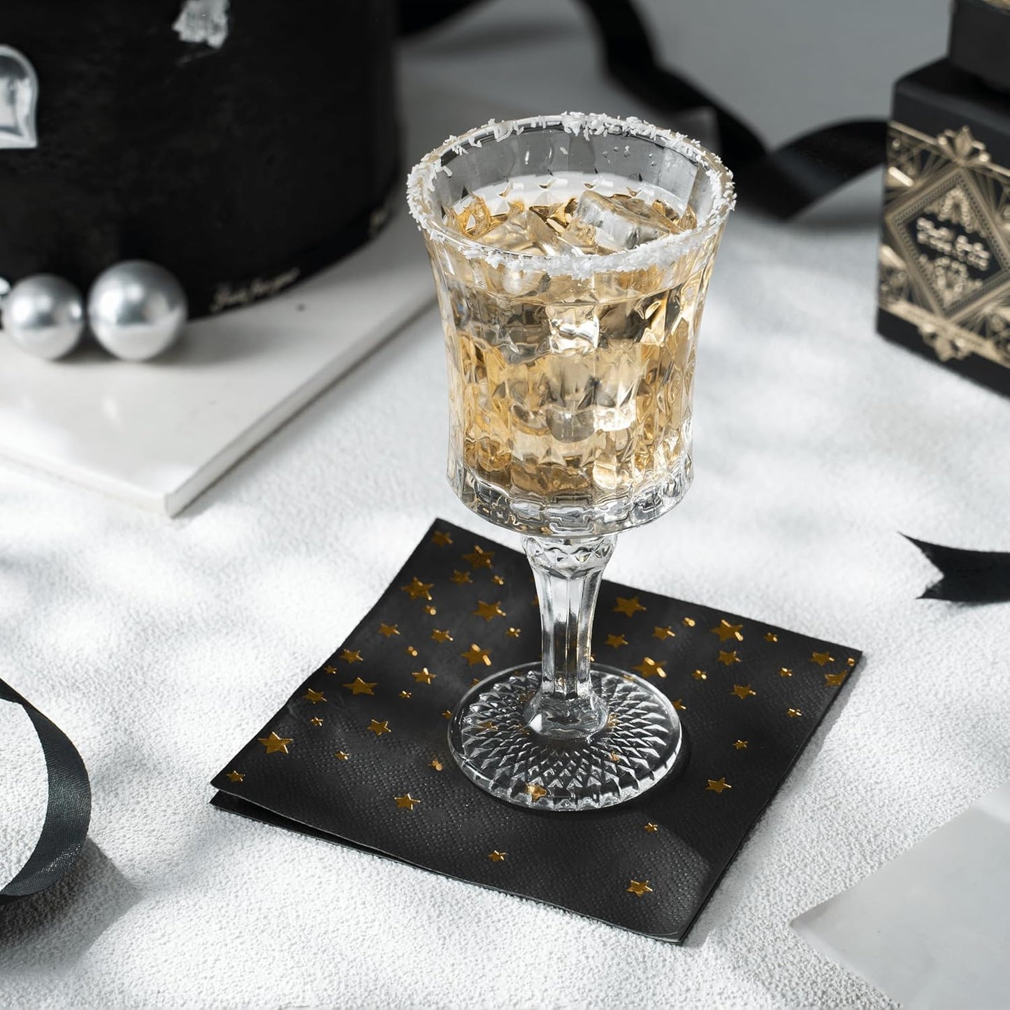 Black and Gold Cocktail Napkins- 100 Pack 2-Ply Disposable Napkins for Birthdays, Weddings, Holidays, and Special Events