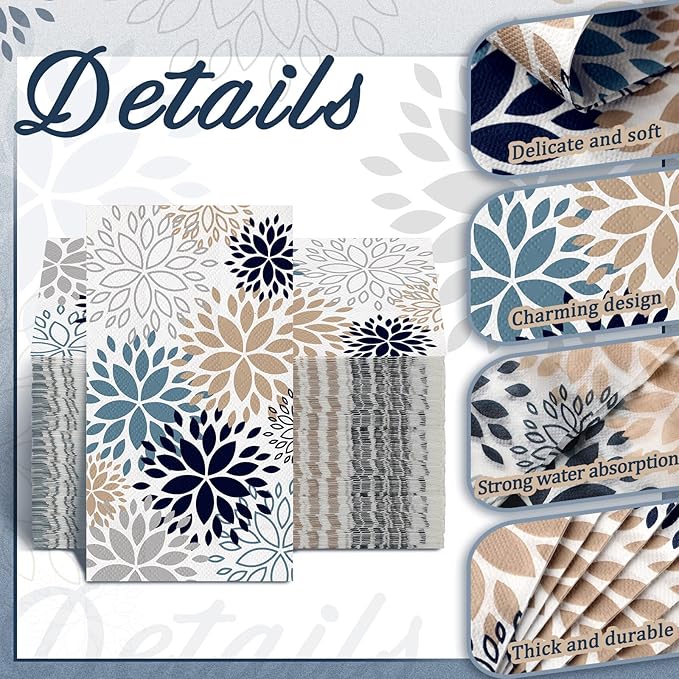 Karenhi 200 Pcs Floral Hand Paper Towel 2 Ply Dahlia Flower Guest Napkins Spring Guest Paper Napkins for Bathroom Disposable Hand Towels for Wedding Bridal Baby Shower Birthday Party