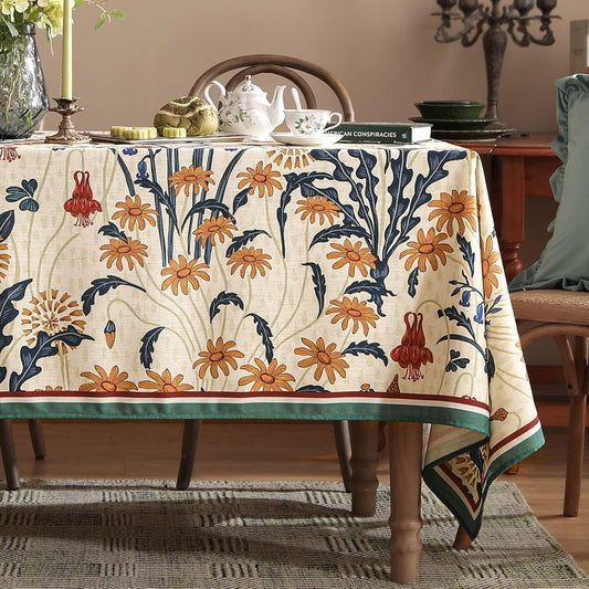 French Vintage Rectangular Tablecloth,Linen Tablecloth with Gold and Red Floral Pattern,Decorative Table Cover for Kitchen,Dining,Thanksgiving,Christmas,Party,63"*87"-Tijuana