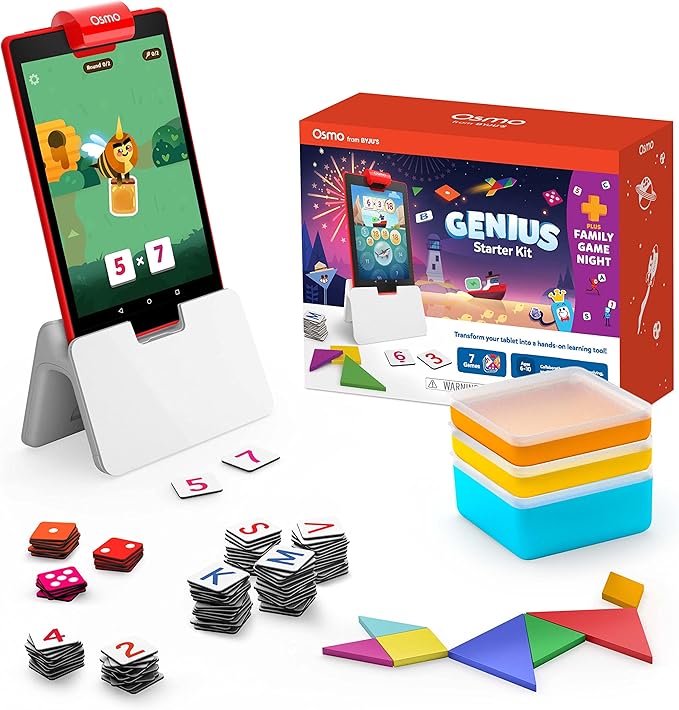 Osmo-Genius Starter Kit for Fire Tablet + Family Game Night-7 Educational Learning Games for Spelling,Math & more-Ages 6-10-STEM Toy Gifts- 6 7 8 9 10(Osmo Fire Tablet Base Included-Amazon Exclusive)