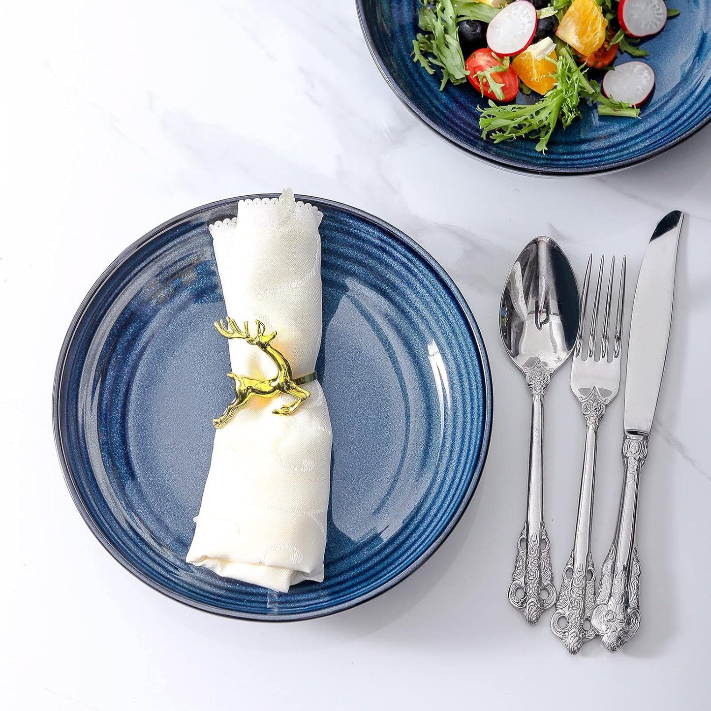 Hasense Pasta Bowls Set of 2, 32 Oz Porcelain Shallow Dinner Bowls for Salad, Soup, Home Gift - Dishwasher & Microwave Safe, Blue
