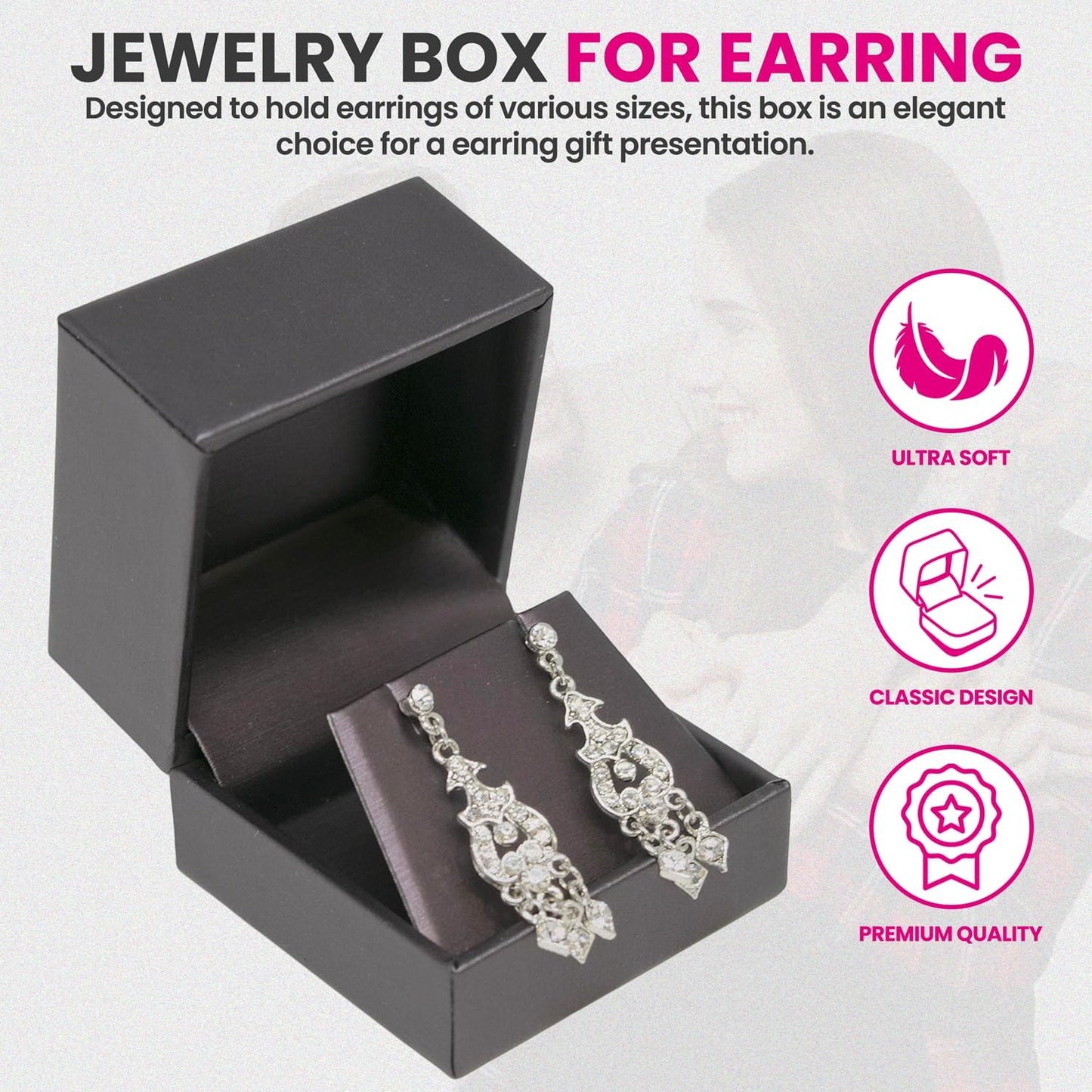 Novel Box Purple Jewelry Box for Earrings 2.37x2.37x1.87 Inches - Earring Gift Box for Proposal Wedding Engagement - Faux Leatherette Jewelry Display Box - Gift Presentation Boxes for Earrings
