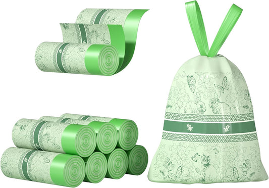 4 Gallon Drawstring Trash Bag 217 Count Mugwort Scented Bathroom Garbage Bags Small Single Sided Print Trash Can Liner for Bathroom, Bedroom, Office