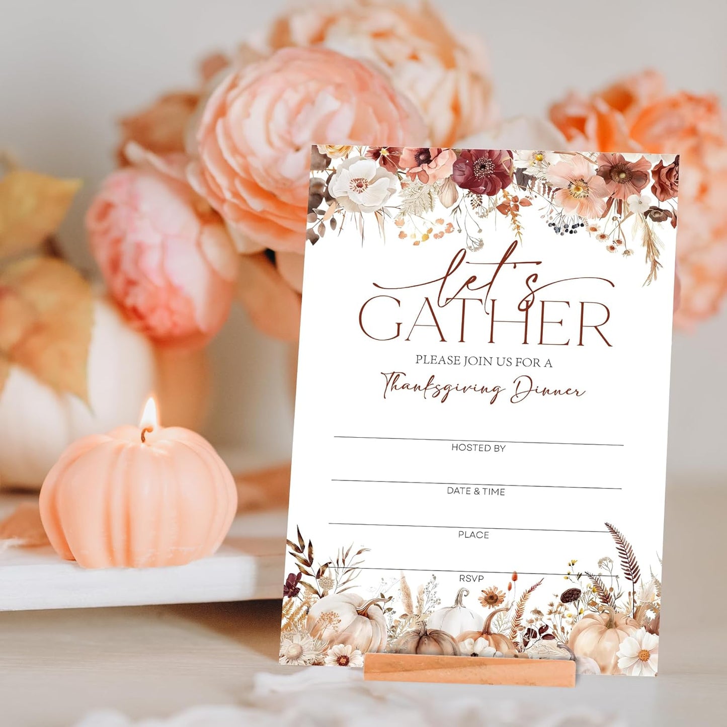Thanksgiving Invitations - Floral Pumpkin Design Card with Envelopes And RSVP Cards - You're Invited 20Pcs Fill In Friendsgiving Invitations Cards For Family & Friends(4 x 6 Inch) (029)