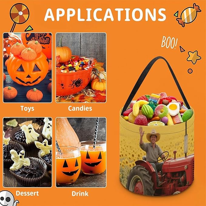 Halloween Candy Bucket - Sunflower Tractor Farm Trick Or Treat Candy Bag, Gift Bag for Party Favor Supplies