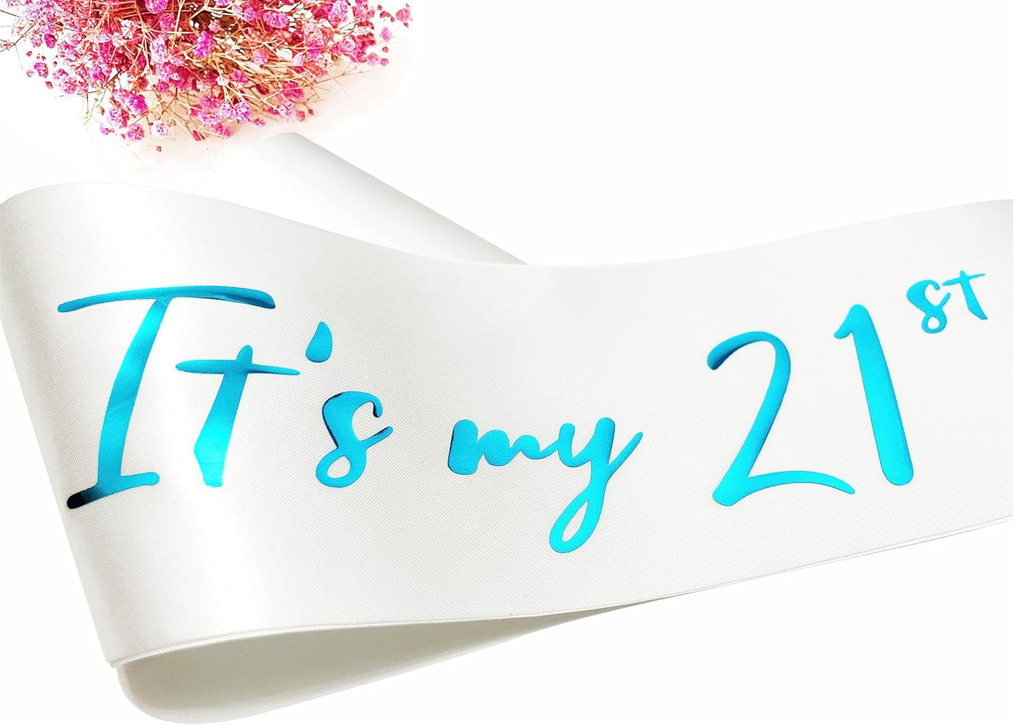21st Birthday Sash, White Satin Soft Sashes with Blue Foil Letter, Birthday Decorations for Girls Happy 21st Birthday Party Favor Supplies,White Blue