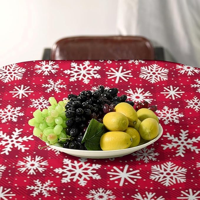 YCness Christmas Winter Tablecloth, Red Abstract Grid Red Fruit Snowflakes Table Cover for Living Room Home Kitchen Party Dinner 55x75 Inch