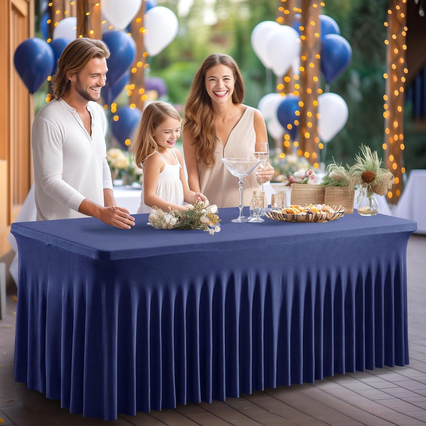 2-Pack Navy Blue Spandex TableCloths for 6' Rectangle Tables, Wrinkle-Free Fitted Stretch TableSkirts for Event, Wedding, Banquet & Parties