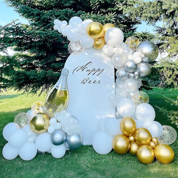 White and Gold Balloons, 60Pcs 12Inch White Latex Balloons Metallic Gold Silver Confetti Balloons with Ribbon for Girls Boys Birthday Baby Shower Wedding Graduation Engagement Party Decoration