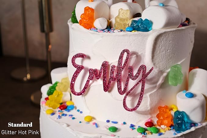 Acrylic Cake Charm, Personalized Cake Topper, Custom Cake Name, Wedding Cake Decoration, Birthday Party Favor Gold Cupcake Tag