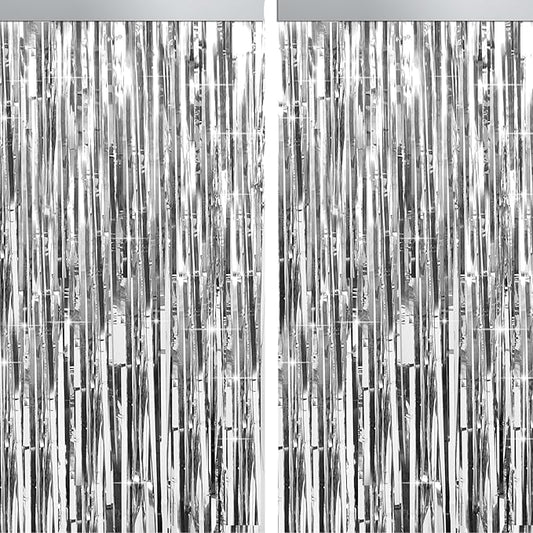 4 Packs Silver Foil Fringe Curtain, Silver Metallic Tinsel Backdrop for Birthday, Wedding, Baby Shower, Engagement, Bachelorette Party, Christmas Holiday Celebration Party Decorations Supplies