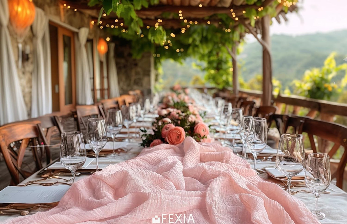 FEXIA Pink Table Runner 30x118 Inches for Spring Easter Decor Dusty Pink Cheesecloth Table Runner for Tea Party Decorations Gauze for Wedding Baby Shower Bridal Shower First Communion and Home Decor