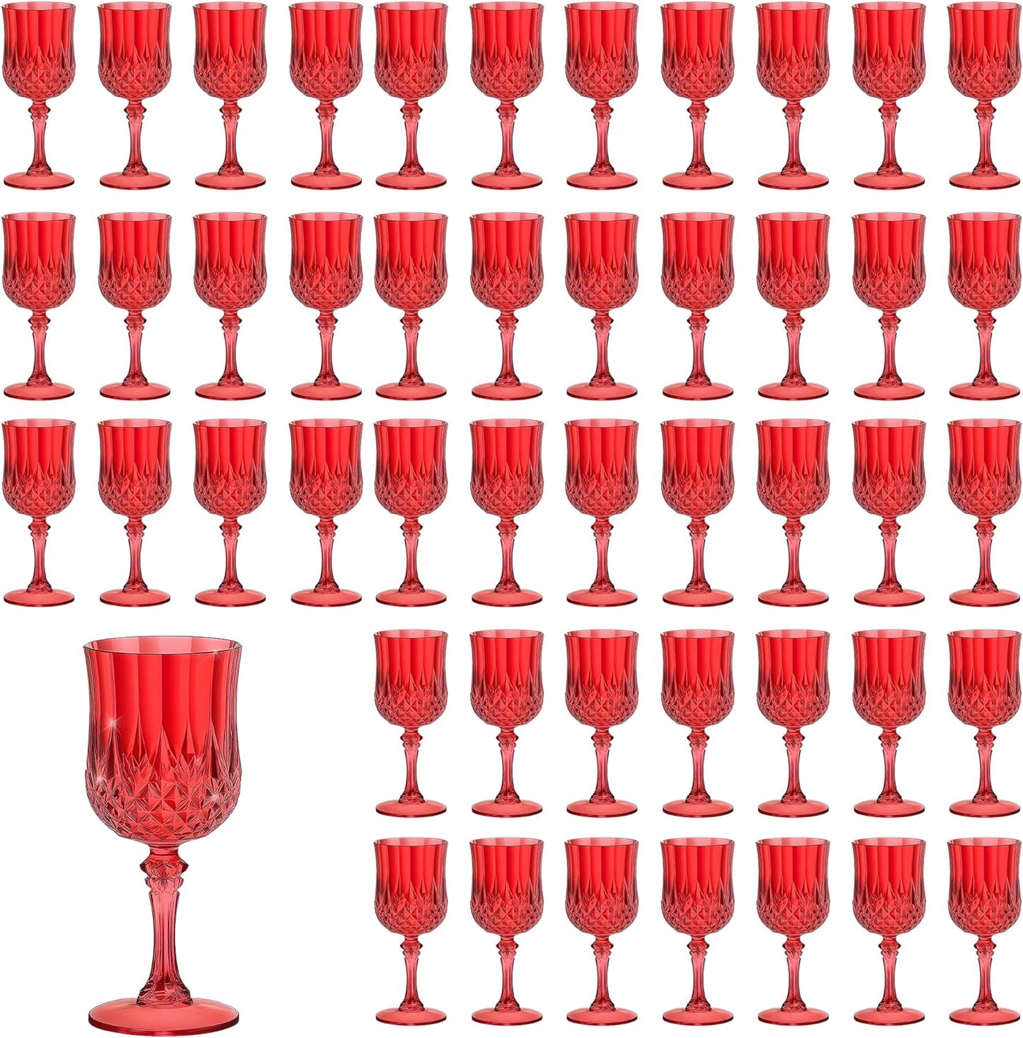 48PCS 7OZ Dark Red Wine Plastic Glasses Drinking Champagne Glasses Flutes Cups Crystal Vintage Water Unbreakable Goblets for Christmas, Wedding, Parties
