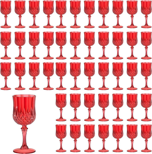 48PCS 7OZ Dark Red Wine Plastic Glasses Drinking Champagne Glasses Flutes Cups Crystal Vintage Water Unbreakable Goblets for Christmas, Wedding, Parties
