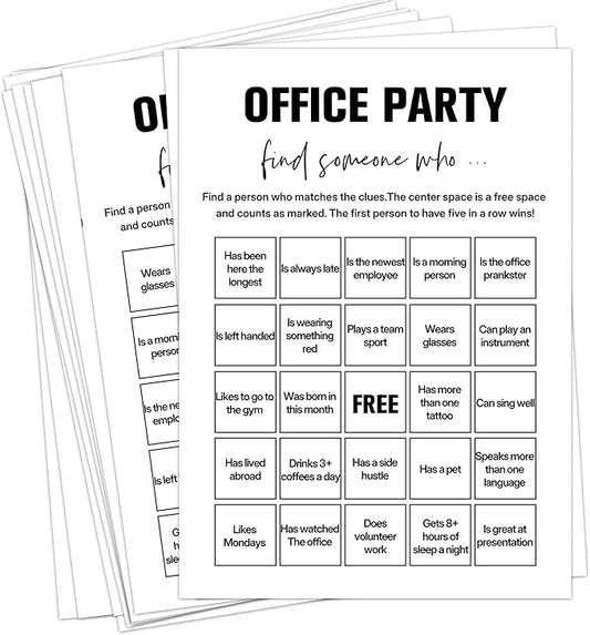 Sahjzk Office Bingo Cards, 25 Unique Randomized 5x7 Sheets, Get to Know You Bingo Game for Adults, Ice Breaker Office Party Games, Team Building Games for Work, High Replay Value - B005
