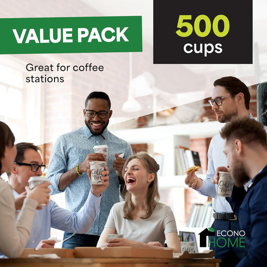 EconoHome 8 oz 500 Pack Disposable Coffee Paper Cups - Paper Cups for Hot and Cold Drinks, Tea, Water, and Juice