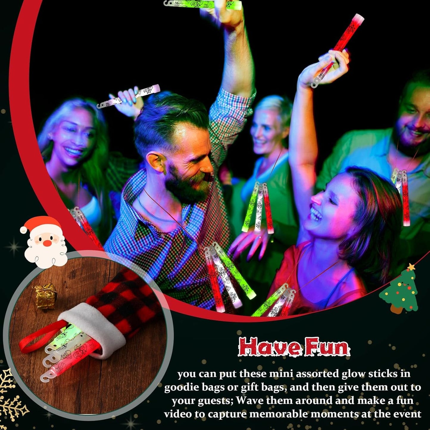 Jenaai Glow Sticks Bulk Hanging Wands 6 Inch Mini Sticks Goodie Bags Fillers Glow in the Dark Party Favors Supplies(24 Pcs,Santa Claus)