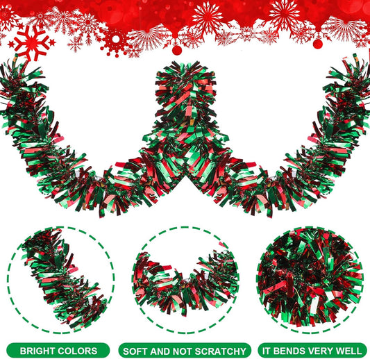 Dingion 59 Feet Christmas Tinsel Garland Metallic Twist Ornaments Hanging Glitter Xmas Garland for Christmas Tree Indoor Outdoor Decoration Party Supplies