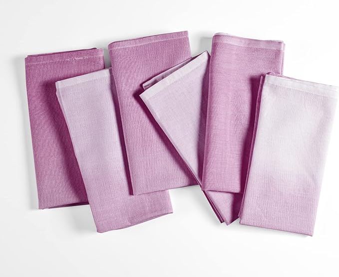FINGERCRAFT Cloth Napkins Set of 6 Cotton Blend 20x20 Inch Large Size Dinner Napkins Cloth Perfect for Parties Dinners Weddings Cocktail Christmas Easter Ombre Tie Dye Magenta