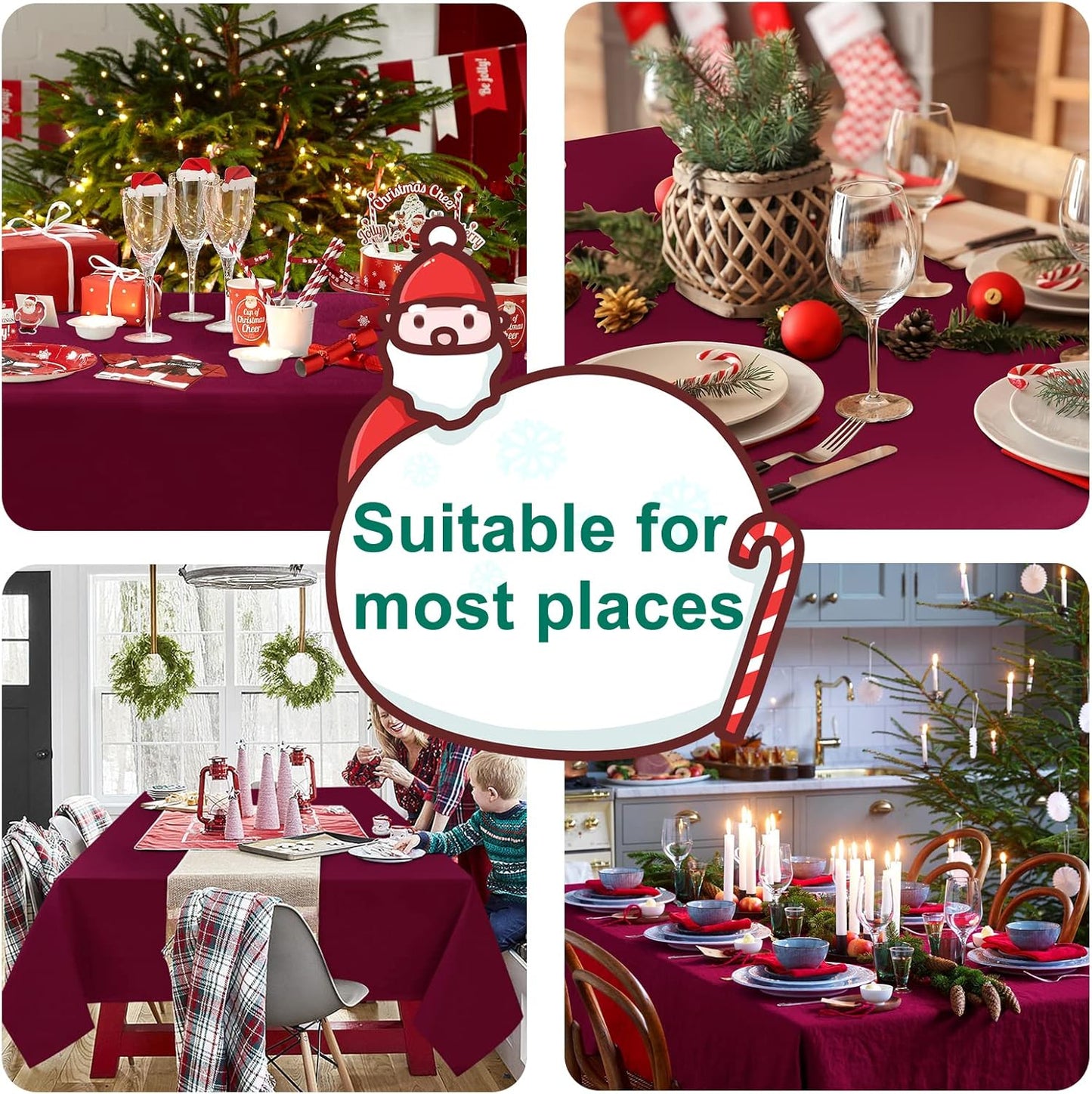 Hiasan Burgundy Rectangle Tablecloth - Waterproof Washable Polyester Christmas Fabric Table Cloth for Buffect Dining Birthday Party Wedding, 54 x 80 Inch