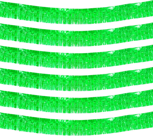 6 Pack 10 Feet Foil Fringe Garland Metallic Tinsel Streamers Banner Wall Hanging Backdrop Banner for Parade Floats Mardi Gras Party Decorations(Green)