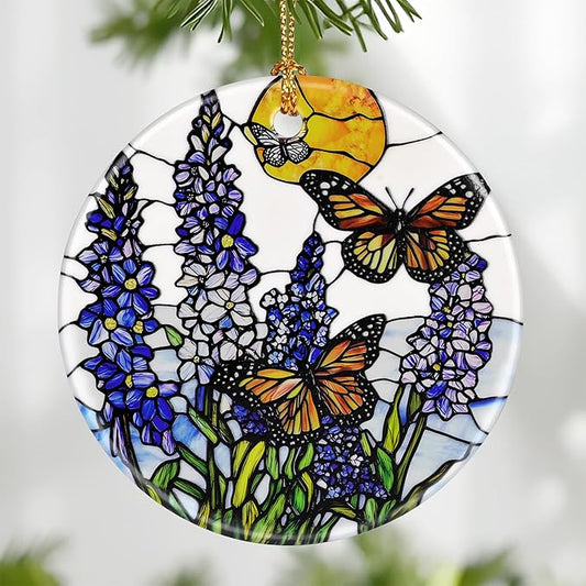 Butterfly & Lavender Ornament, Christmas Ornament – Christmas Tree Decor, Holiday Decoration, Stocking Stuffer, Festive Gift Idea, Gifts for Flower Lover, Butterfly Lover, and Friends