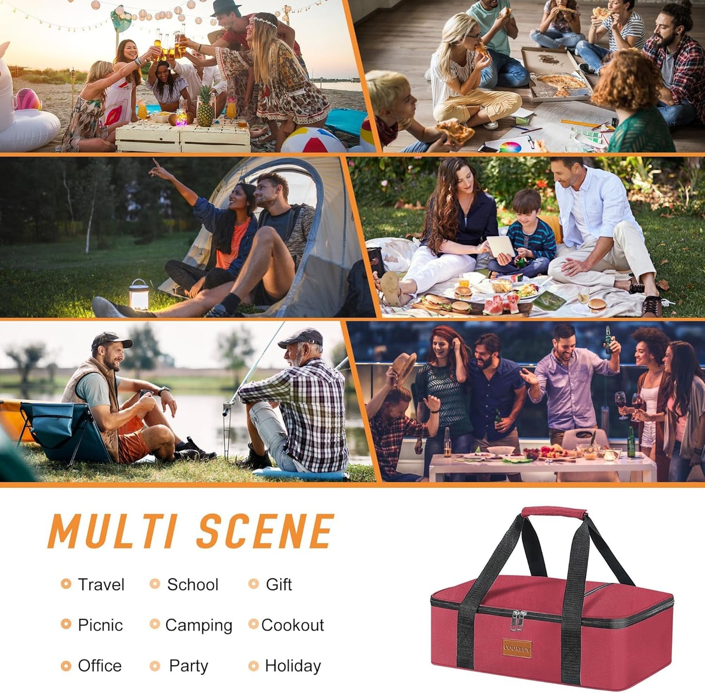 Burgundy Insulated Carrier for 9x13 Food, Perfect for Travel/Picnic/Party, Durable Nylon, Leak-Proof Single Layer