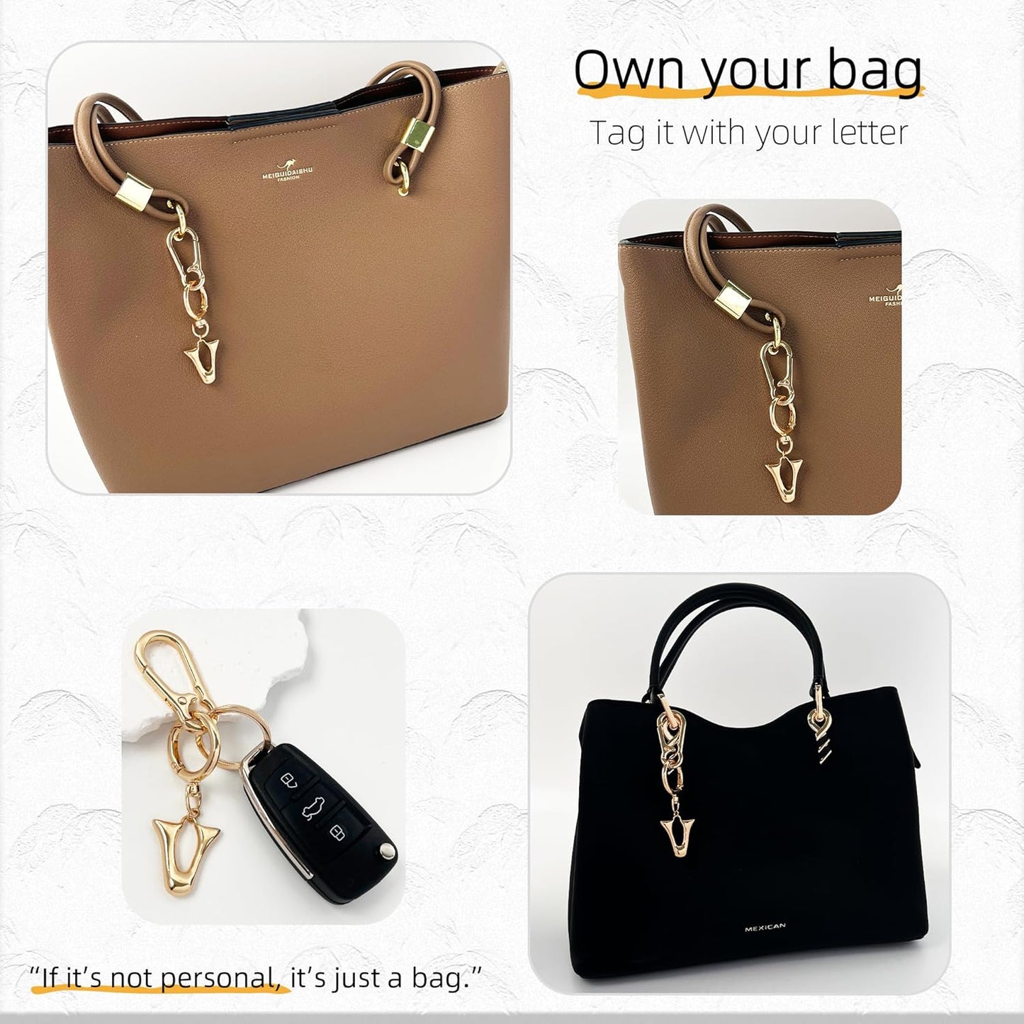 Gold Bubble Heart Initial Bag Charms for Handbags – Cute Initial Letter Keychain for Women, Purse Charms, Gold Gift