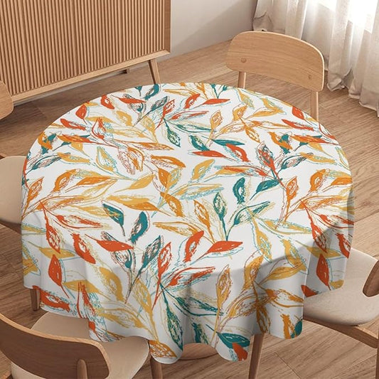 YCness Thanksgiving Fallen Leaves Tablecloth, Fall Autumn Watercolor Seasonal Colorful Maple Table Decor for Home Bedroom Kitchen Dinner Table Cover 50x50 Round